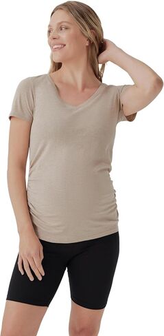 Pact Organic Cotton V-Neck Ruched Maternity Tee Shirts, Soft Pregnancy Top with Stretch in Saudi Arabia