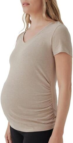 Pact Organic Cotton V-Neck Ruched Maternity Tee Shirts, Soft Pregnancy Top with Stretch in Saudi Arabia