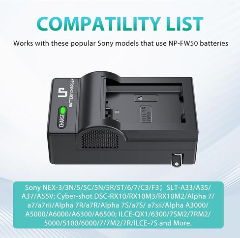 LP-NP-FW50 Battery Pack and Portable Charger,LP 2-Pack Replacement Battery Compatible with Sony Alpha A6000, A6400, A6100, A6300, A6500, A5100, A7, A7 II, A7R, A7R II, A7S, A7S II and Other Cameras in Saudi Arabia