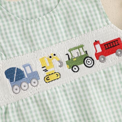 Baby Boy Summer Clothes Sleeveless Embroidery Dinosaur Striped Retro Romper Jumpsuit Smocked Shortall in Kuwait