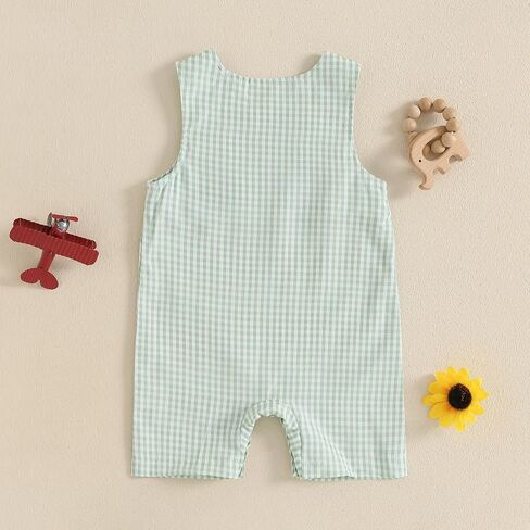 Baby Boy Summer Clothes Sleeveless Embroidery Dinosaur Striped Retro Romper Jumpsuit Smocked Shortall in Kuwait