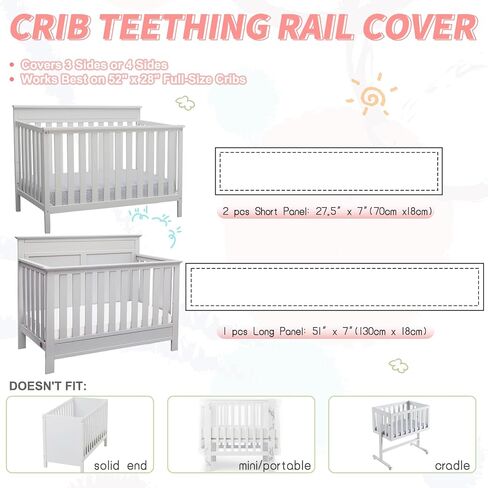 Crib Rail Teething Cover(3 pcs), Soft Anti-Collision Strip Corner Cover in Cotton Fabrics, Protect Baby Teeth, Rail Edge Protector Strip Fits 52" x 28" Full Size Crib, Green in Saudi Arabia
