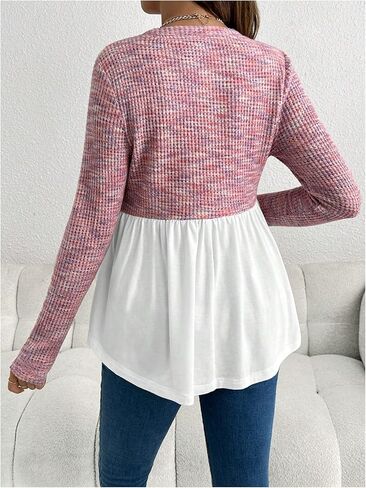 قمم تمريض الأمومة النسائية المكيميتشية طباعة مخططة طباعة طويلة الأكمام مزدوجة طبقة peplum قمم وردية متوسطة in Kuwait