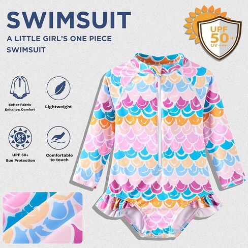 Umelok Baby Girls 'One Piece Swimsuit Rash Guard Swimwear Long Long مع حماية من أشعة الشمس UPF 50+ in Kuwait