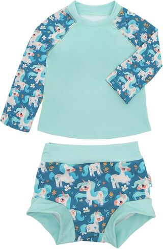 ALVABABY Long Sleeve Rashguards with Swim Diaper,Baby/Toddler Swimwear Sets,Girl/Boy Swimsuit 2 Piece Bathing Suit 12M-3T in Kuwait