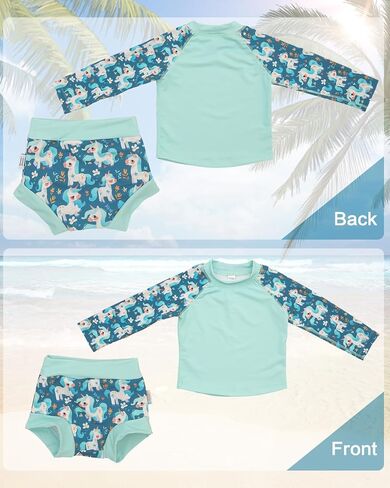 ALVABABY Long Sleeve Rashguards with Swim Diaper,Baby/Toddler Swimwear Sets,Girl/Boy Swimsuit 2 Piece Bathing Suit 12M-3T in Kuwait