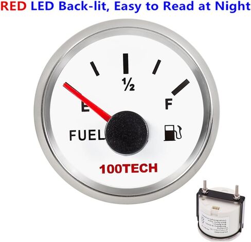 100TECH Fuel Gauge 0-90 ohm Marine Fuel Gauge Boat 52mm 2-1/16" Aftermarket Fuel Level Gauge Automotive Replacement Gauge Motocycle Car Truck RV Vehicle with 8 Color Selectable Backlit White in Kuwait