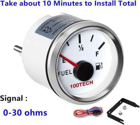 100TECH Fuel Gauge 0-90 ohm Marine Fuel Gauge Boat 52mm 2-1/16" Aftermarket Fuel Level Gauge Automotive Replacement Gauge Motocycle Car Truck RV Vehicle with 8 Color Selectable Backlit White in Kuwait