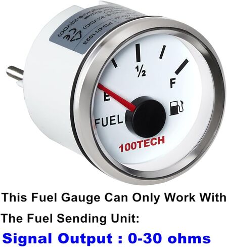 100TECH Fuel Gauge 0-90 ohm Marine Fuel Gauge Boat 52mm 2-1/16" Aftermarket Fuel Level Gauge Automotive Replacement Gauge Motocycle Car Truck RV Vehicle with 8 Color Selectable Backlit White in Kuwait