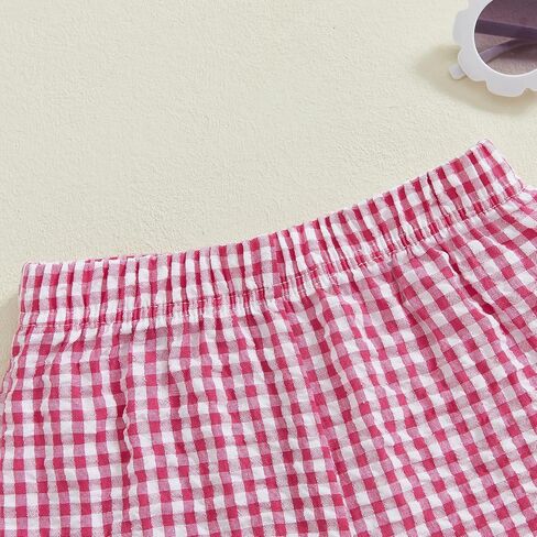 Toddler Baby Girl Plaid Ruffle Shorts Elastic Waist Wide Leg Gingham Boxer Shorts Infant Cute Summer Beach Checkered Bottoms in Kuwait