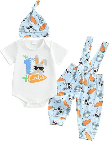 My First 4th of July Baby Boy Outfit Newbon Infant 1st Fourth July Romper+Overall Pants+Hats 3Pcs Boy Flag Clothes in Saudi Arabia