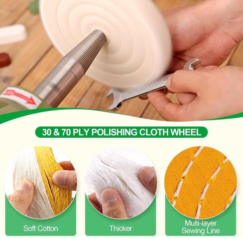6PCS 8 Inch Polishing Wheels Kit for Bench Grinder, Include 5/8" Arbor Hole White Cotton Polish Wheels(50Ply), Yellow Cotton Wheel(40Ply), Soft Flannel Buffing Wheel(30Ply)& 3 Polishing Compound Set in Kuwait