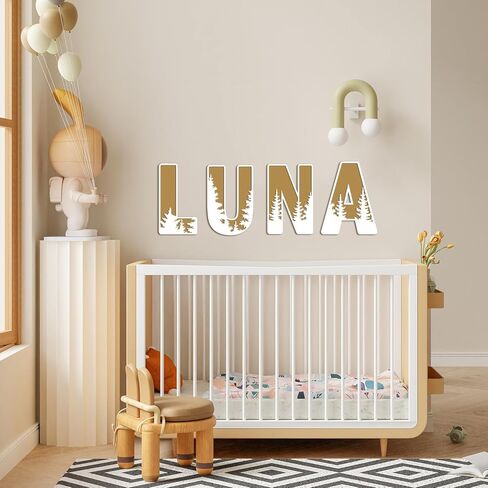 Woodland Layered Wooden Letters 12 Inch, Boho Large Wooden Name Signs for Nursery Big Paintable Wooden Letter L Cutout Wood Forest Letters Alphabet for Wall Decor Baby Name Kids Room Wall Art in Kuwait