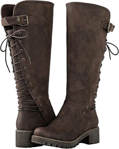 GLOBALWIN Women's Lace Up Back Knee High Fashion Boots in Saudi Arabia