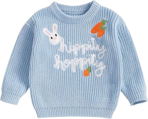 Baby Girl Boy Easter Outfit Bunny Knit Sweater Crewneck Long Sleeve Embroidered Sweater Cute Toddler Spring Clothes in Kuwait