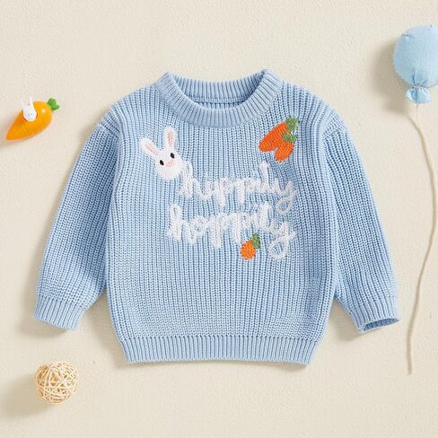 Baby Girl Boy Easter Outfit Bunny Knit Sweater Crewneck Long Sleeve Embroidered Sweater Cute Toddler Spring Clothes in Kuwait