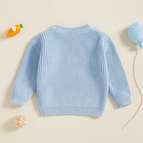 Baby Girl Boy Easter Outfit Bunny Knit Sweater Crewneck Long Sleeve Embroidered Sweater Cute Toddler Spring Clothes in Kuwait