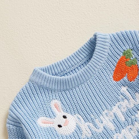 Baby Girl Boy Easter Outfit Bunny Knit Sweater Crewneck Long Sleeve Embroidered Sweater Cute Toddler Spring Clothes in Kuwait