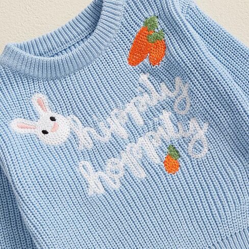 Baby Girl Boy Easter Outfit Bunny Knit Sweater Crewneck Long Sleeve Embroidered Sweater Cute Toddler Spring Clothes in Kuwait