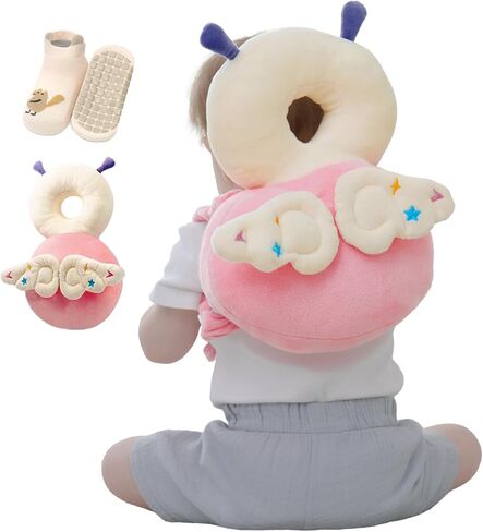Baby Head Protector Backpack with Safety, Toddler Adjustable Head Protection for Baby Walking and Falling Crawling, 0.5-3 Years 6-36 Months, Pink Butterfly in Kuwait