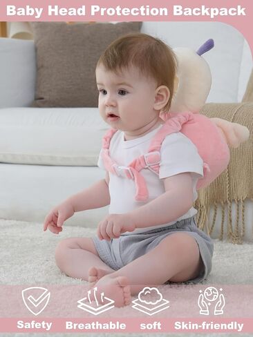 Baby Head Protector Backpack with Safety, Toddler Adjustable Head Protection for Baby Walking and Falling Crawling, 0.5-3 Years 6-36 Months, Pink Butterfly in Kuwait