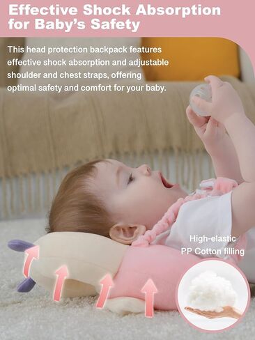Baby Head Protector Backpack with Safety, Toddler Adjustable Head Protection for Baby Walking and Falling Crawling, 0.5-3 Years 6-36 Months, Pink Butterfly in Kuwait