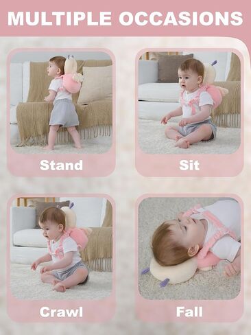 Baby Head Protector Backpack with Safety, Toddler Adjustable Head Protection for Baby Walking and Falling Crawling, 0.5-3 Years 6-36 Months, Pink Butterfly in Kuwait