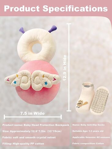 Baby Head Protector Backpack with Safety, Toddler Adjustable Head Protection for Baby Walking and Falling Crawling, 0.5-3 Years 6-36 Months, Pink Butterfly in Kuwait