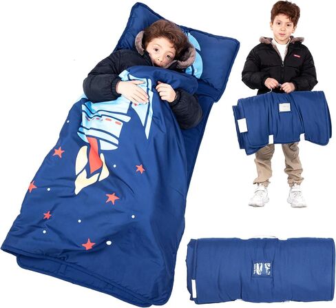 Nap mat - Toddler Nap Mat with Pillow & Fleece Blanket- 21" x 50" -Lightweight Toddler Sleeping Bag for Preschool, Daycare, Travel, Camping Ages 2-7 Years in Saudi Arabia