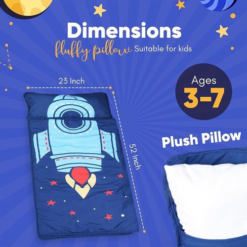 Nap mat - Toddler Nap Mat with Pillow & Fleece Blanket- 21" x 50" -Lightweight Toddler Sleeping Bag for Preschool, Daycare, Travel, Camping Ages 2-7 Years in Saudi Arabia