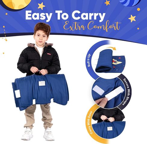 Nap mat - Toddler Nap Mat with Pillow & Fleece Blanket- 21" x 50" -Lightweight Toddler Sleeping Bag for Preschool, Daycare, Travel, Camping Ages 2-7 Years in Saudi Arabia