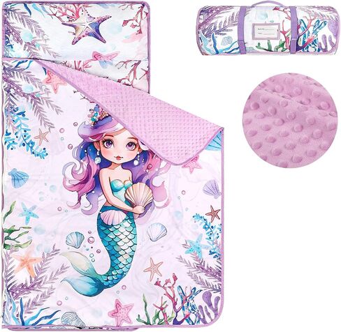 Toddler Nap Mat with Removable Pillow & Soft Minky Blanket, HNHUAMING Extra Large Rolled Napping Mats for Girls Boys, Kids Slumber Bags for Daycare, Preschool Travel Camping in Saudi Arabia