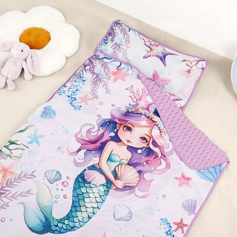 Toddler Nap Mat with Removable Pillow & Soft Minky Blanket, HNHUAMING Extra Large Rolled Napping Mats for Girls Boys, Kids Slumber Bags for Daycare, Preschool Travel Camping in Saudi Arabia