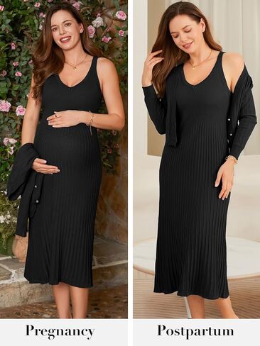 V FOR CITY Maternity Dress for Baby Shower Pregnancy Photoshoot Midi Bodycon Pleated A-Line Cropped Cardigan 2 Piece Sets in Saudi Arabia