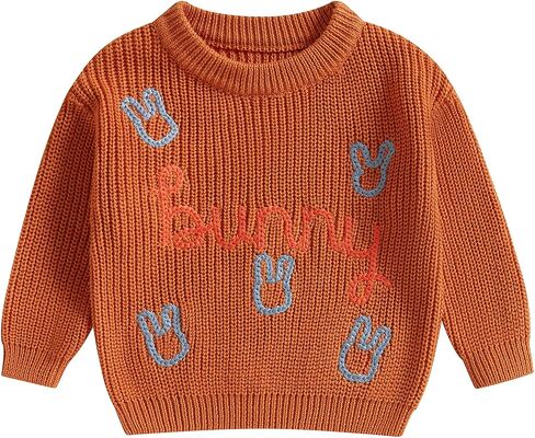 Baby Girl Boy Easter Outfit Bunny Knit Sweater Crewneck Long Sleeve Embroidered Sweater Cute Toddler Spring Clothes in Kuwait