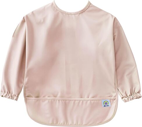 ARI MES Baby Bibs With Sleeves Waterproof Toddler Smock Bib Feeding | Full Coverage Sleeves, Catch All Pocket, Waterproof PU Material, Machine Washable, Ages 6-72 Months, Mess Free Meals in Saudi Arabia