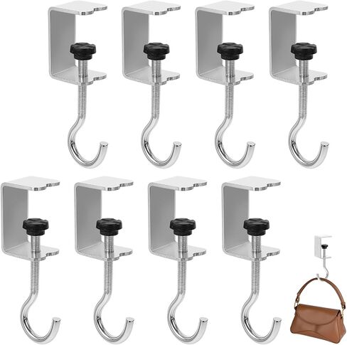 cobee 4 Pack Clamp-On Under Desk Hooks, Desk Mount Hanging Bag Holder Metal Hook Adjustable Headphones Clamp Organizer Portable Purse Hanger Clip Reduce Desk Clutter for Table Desk Under Counter in Saudi Arabia