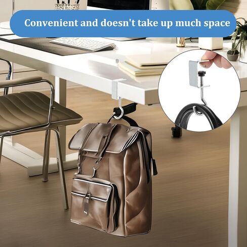 cobee 4 Pack Clamp-On Under Desk Hooks, Desk Mount Hanging Bag Holder Metal Hook Adjustable Headphones Clamp Organizer Portable Purse Hanger Clip Reduce Desk Clutter for Table Desk Under Counter in Saudi Arabia