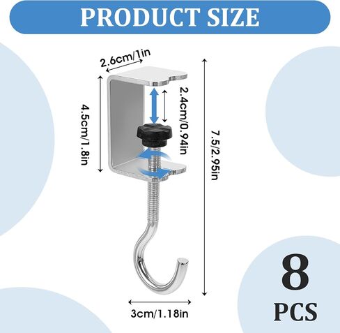 cobee 4 Pack Clamp-On Under Desk Hooks, Desk Mount Hanging Bag Holder Metal Hook Adjustable Headphones Clamp Organizer Portable Purse Hanger Clip Reduce Desk Clutter for Table Desk Under Counter in Saudi Arabia