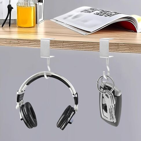 cobee 4 Pack Clamp-On Under Desk Hooks, Desk Mount Hanging Bag Holder Metal Hook Adjustable Headphones Clamp Organizer Portable Purse Hanger Clip Reduce Desk Clutter for Table Desk Under Counter in Saudi Arabia