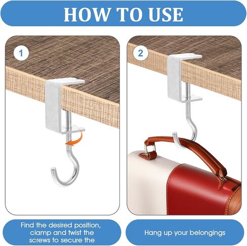 cobee 4 Pack Clamp-On Under Desk Hooks, Desk Mount Hanging Bag Holder Metal Hook Adjustable Headphones Clamp Organizer Portable Purse Hanger Clip Reduce Desk Clutter for Table Desk Under Counter in Saudi Arabia