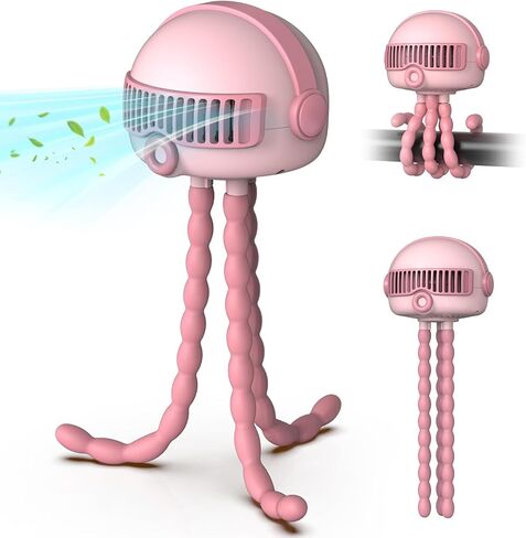 Portable Baby Stroller Fans, 4000mAh Battery, 3-Speed Cooling Fan with Safety Net, Low Noise, Compact & Multifunctional for Stroller/Crib/Car/Desktop/Camping - Baby Stroller Cooling Fans (Pink) in Kuwait