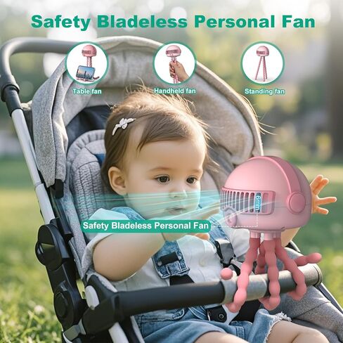 Portable Baby Stroller Fans, 4000mAh Battery, 3-Speed Cooling Fan with Safety Net, Low Noise, Compact & Multifunctional for Stroller/Crib/Car/Desktop/Camping - Baby Stroller Cooling Fans (Pink) in Kuwait