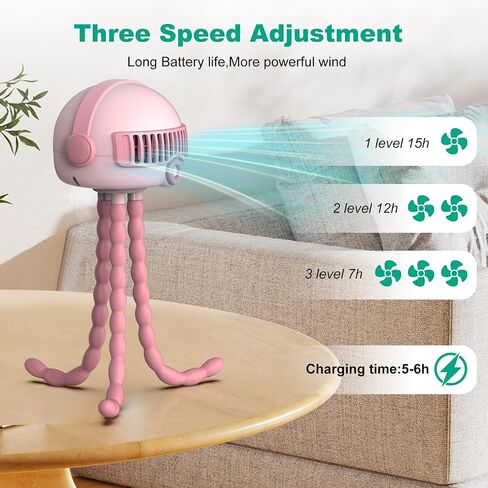 Portable Baby Stroller Fans, 4000mAh Battery, 3-Speed Cooling Fan with Safety Net, Low Noise, Compact & Multifunctional for Stroller/Crib/Car/Desktop/Camping - Baby Stroller Cooling Fans (Pink) in Kuwait