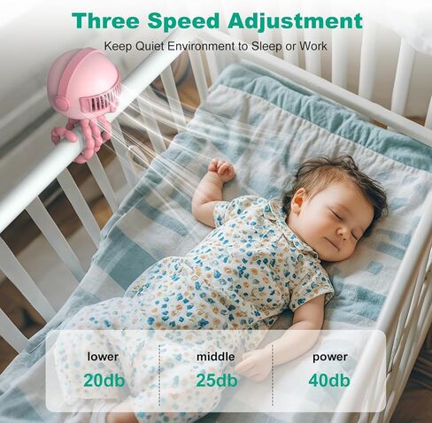 Portable Baby Stroller Fans, 4000mAh Battery, 3-Speed Cooling Fan with Safety Net, Low Noise, Compact & Multifunctional for Stroller/Crib/Car/Desktop/Camping - Baby Stroller Cooling Fans (Pink) in Kuwait