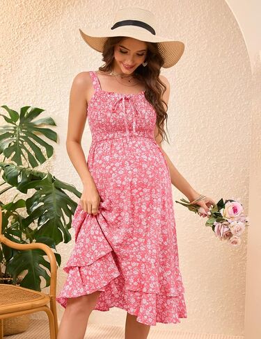KOJOOIN Women's Maternity Dress Summer Floral Sleeveless Smocked Dresses Casual Flowy Maxi Dress Photoshoot Baby Shower in Saudi Arabia