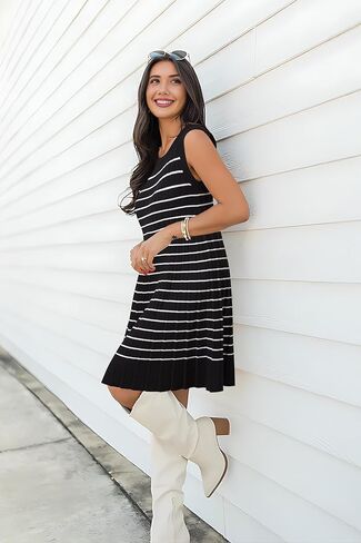 OUGES Women's 2025 Spring Maternity Dress Business Casual Outfits Pleated Sleeveless Crew Neck Ribbed Knit Short Dress in Kuwait