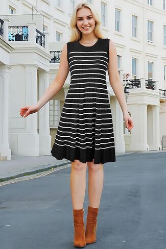 OUGES Women's 2025 Spring Maternity Dress Business Casual Outfits Pleated Sleeveless Crew Neck Ribbed Knit Short Dress in Kuwait