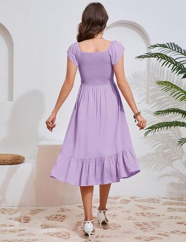 KOJOOIN Womens Maternity Short Sleeve Sweetheart Neck Summer Casual Smocked Boho Drawstring Maxi Dress Photoshoot Baby Shower in Kuwait