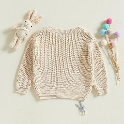 Toddler Girls Easter Sweater Knit Long Sleeve Round Neck Bunny Carrot Embroidery Top Pullover Knitwear in Saudi Arabia